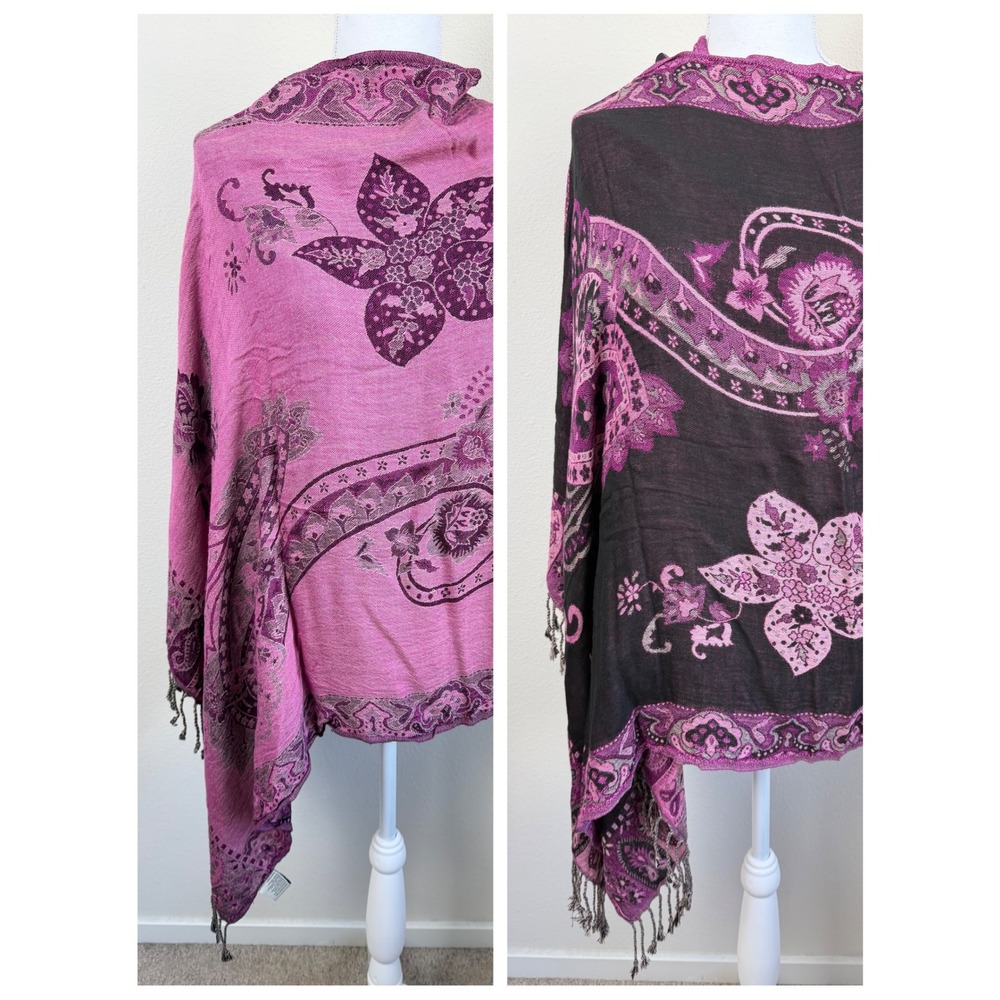 Gold Coast Womens Viscose Scarf OS Pink Purple Paisley Floral Pashmina Wrap